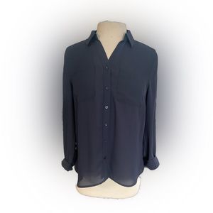 Talbots Petite Medium Navy Blue Women’s Button Up Blouse